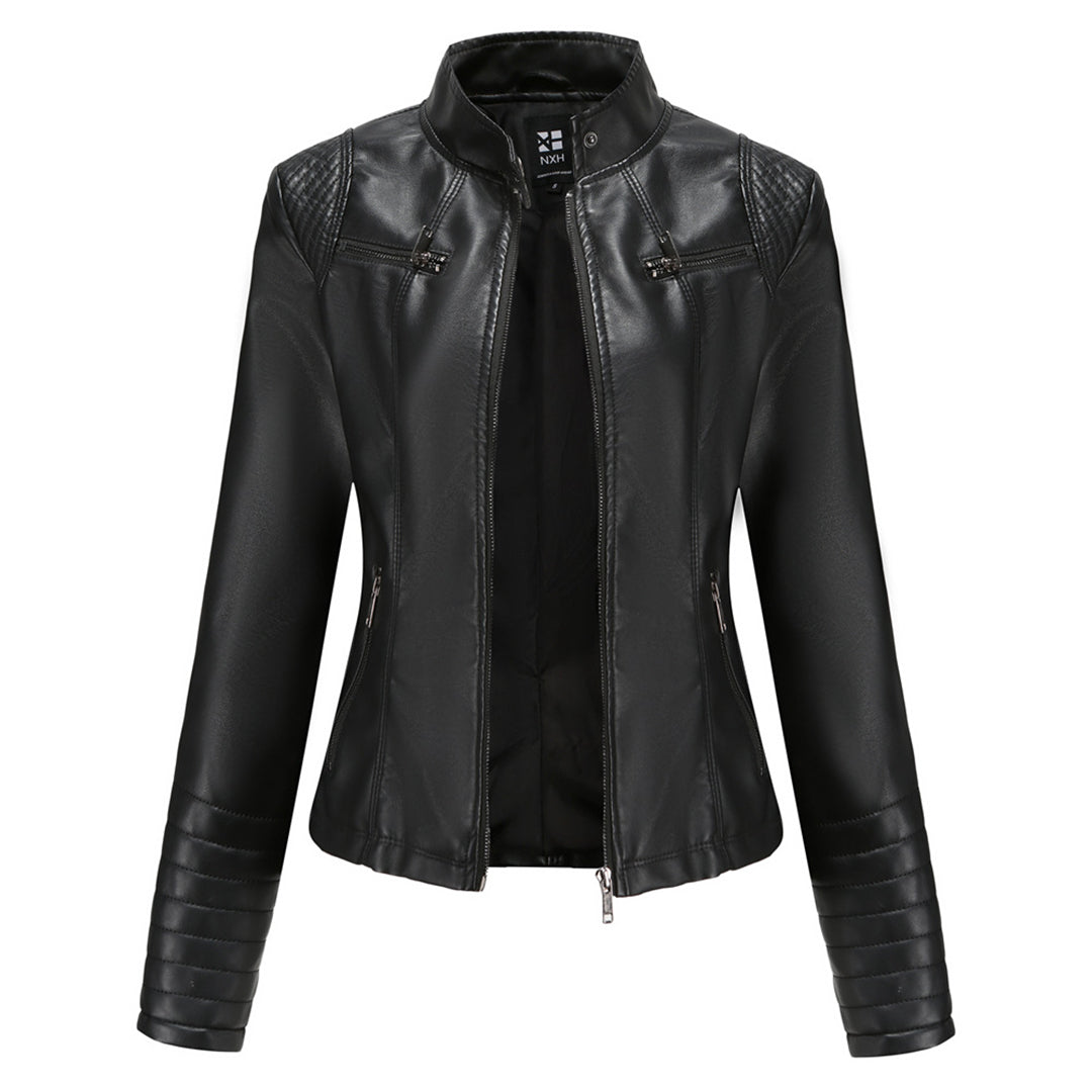 Herbstliche Lederjacke Damen Trendy Design - IdealeKleiden