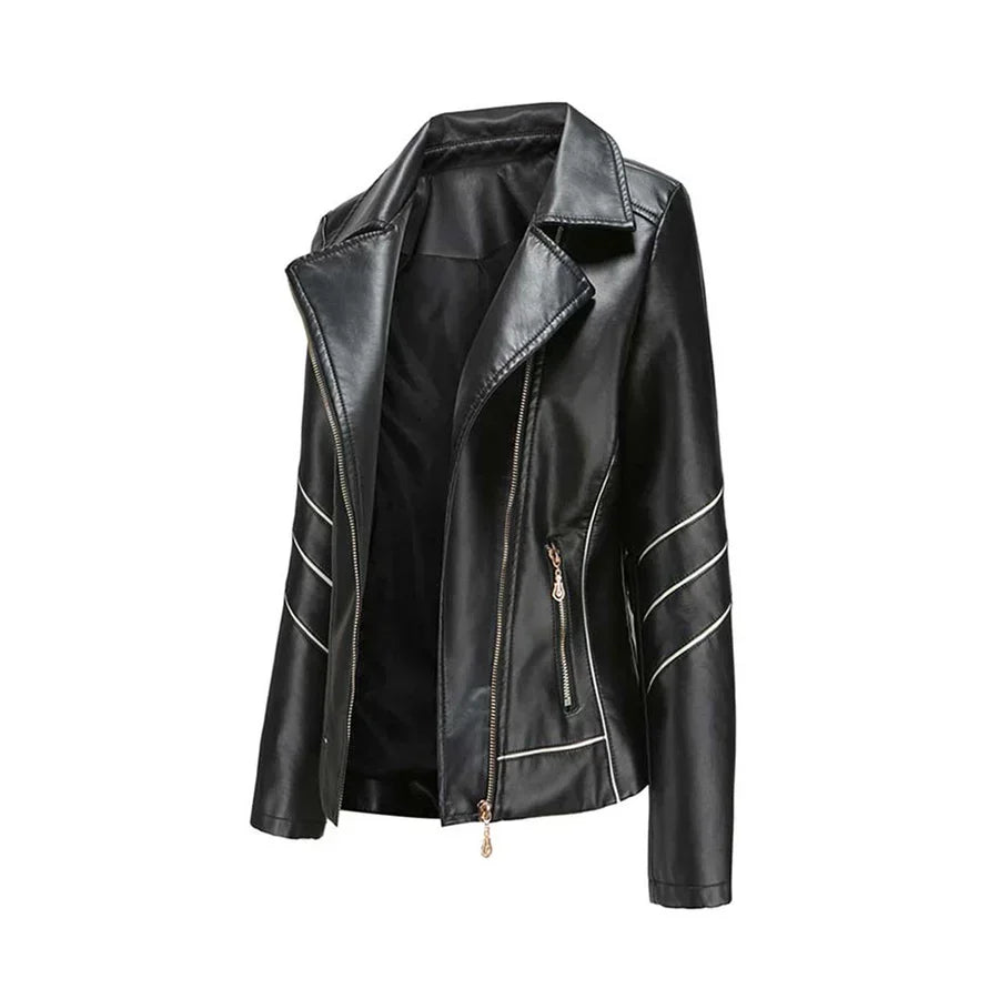 Elegante Lederjacke Frauen Slim Fit Design