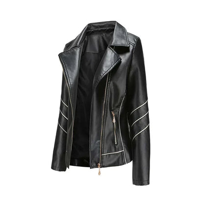 Elegante Lederjacke Frauen Slim Fit Design