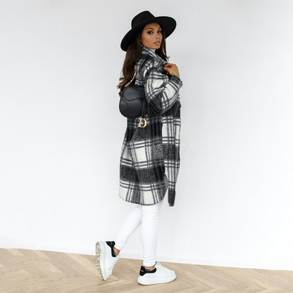 Mantel Karo Plaid mit Knöpfen Damen - IdealeKleiden