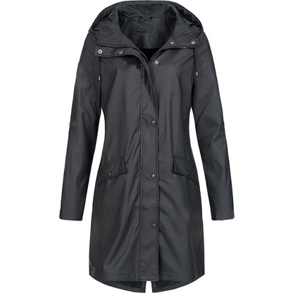 Wasserdichte Outdoorjacke Lang Schwarz Winddicht