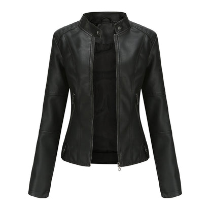 Lederjacke Biker Style Stehkragen