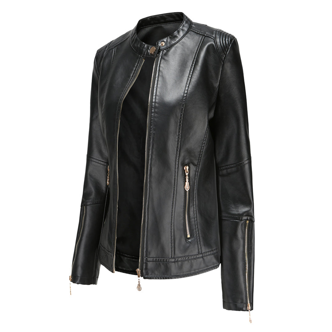Herbst Lederjacke Frauen Stilvoll