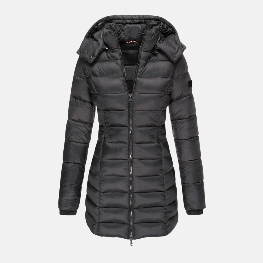 Slim Fit Pufferjacke Mittellang Kapuze - IdealeKleiden