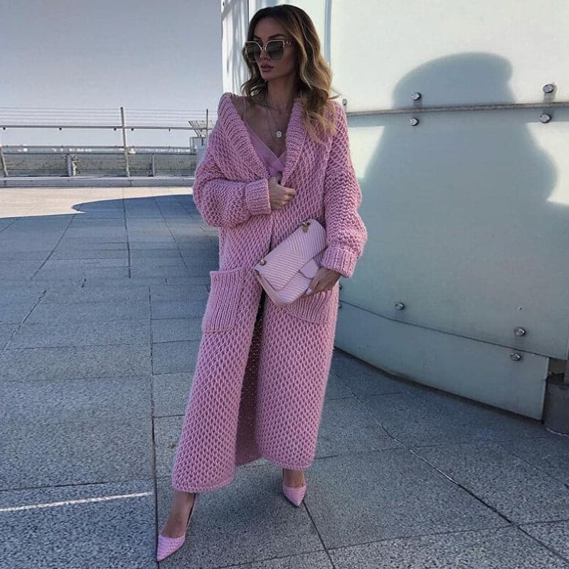 Damen Strickcardigan Lang mit Taschen Elegant
