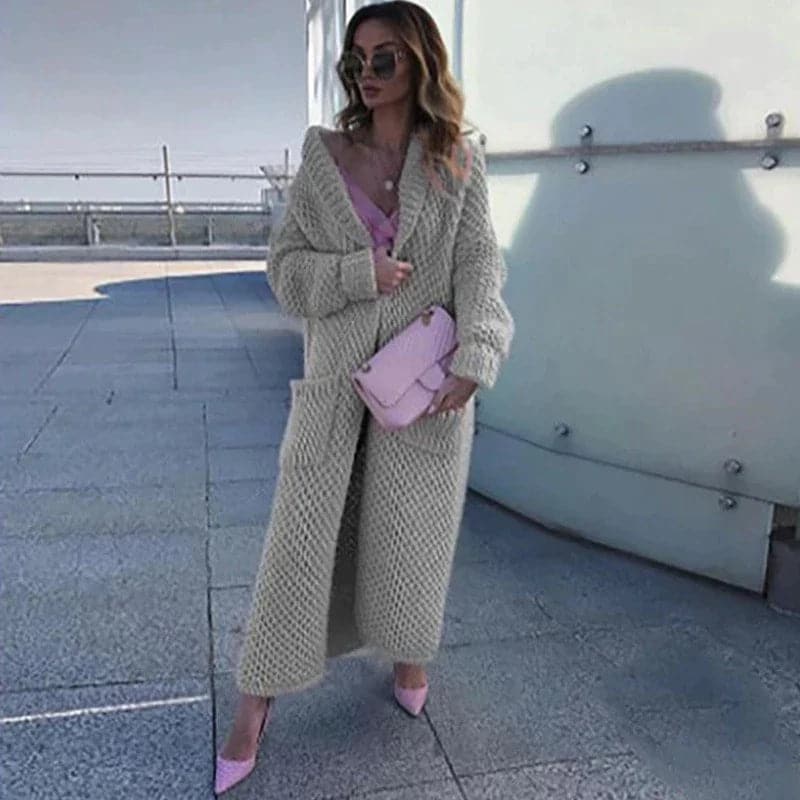 Damen Strickcardigan Lang mit Taschen Elegant