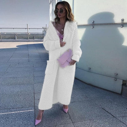 Damen Strickcardigan Lang mit Taschen Elegant