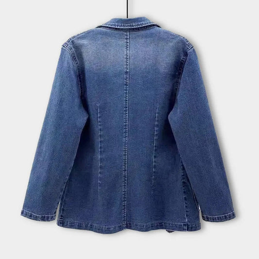 Blauer Denim Blazer Lässig mit Taschen - IdealeKleiden