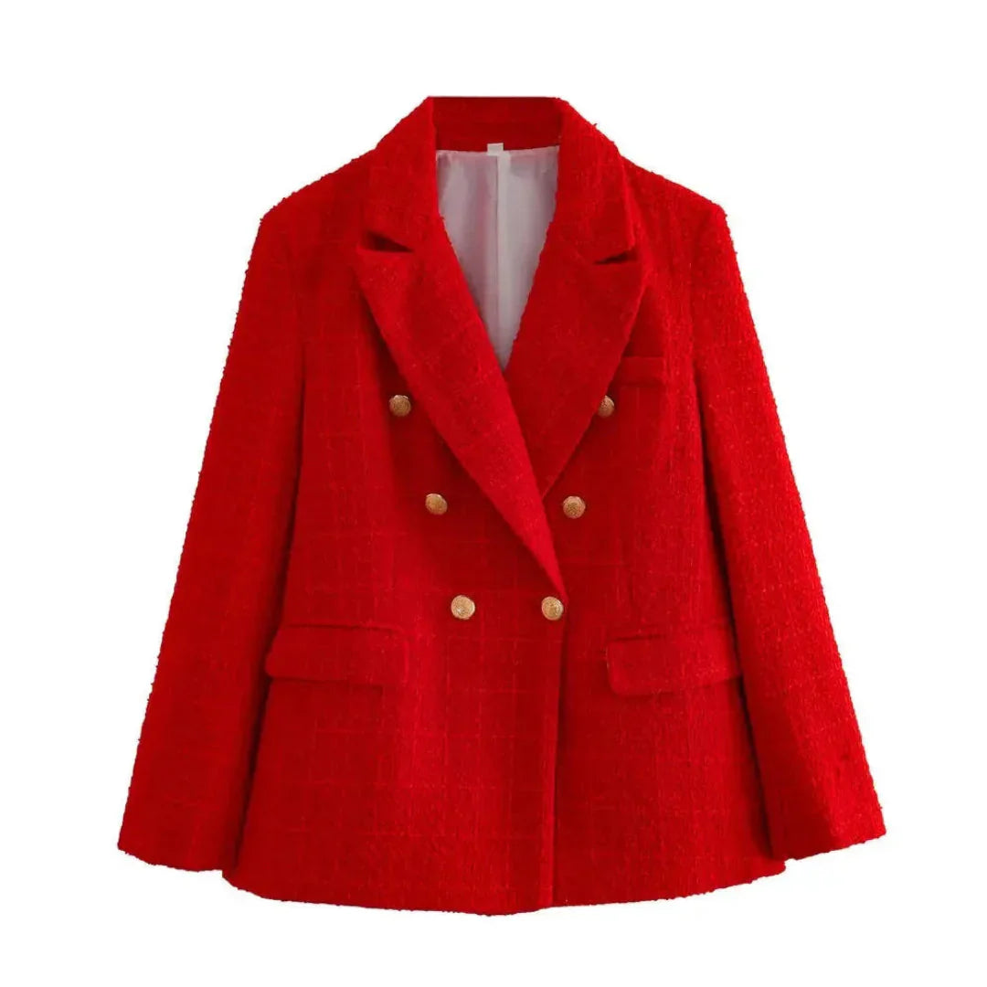 Stylische Doppelreiher Jacke Textil-Look