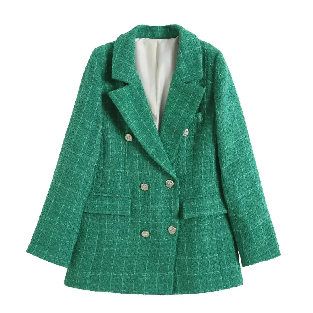 Stylische Doppelreiher Jacke Textil-Look