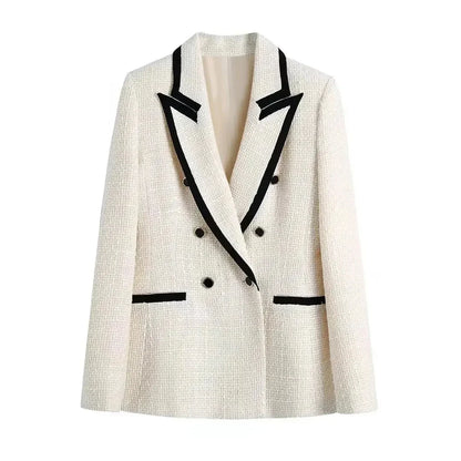 Stylische Doppelreiher Jacke Textil-Look
