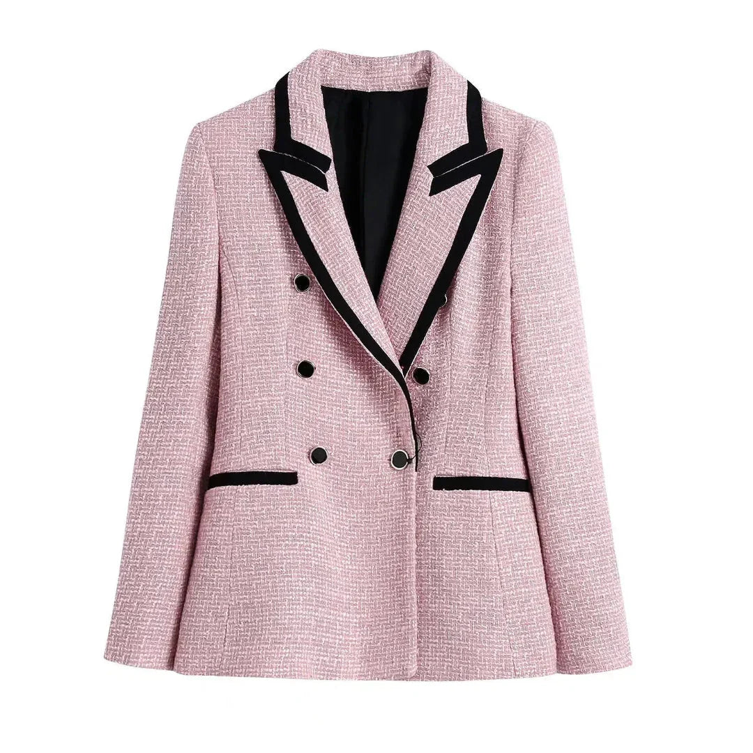 Stylische Doppelreiher Jacke Textil-Look