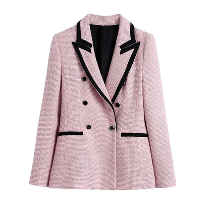Stylische Doppelreiher Jacke Textil-Look