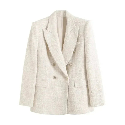 Stylische Doppelreiher Jacke Textil-Look