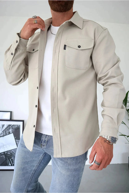Herren Langarm Hemd mit Brusttasche