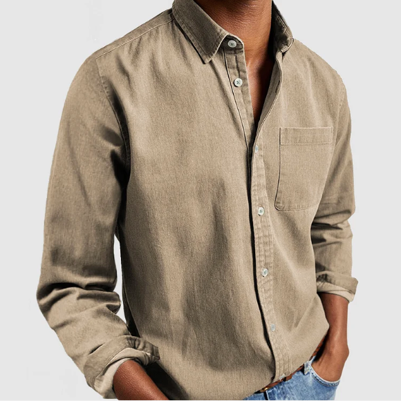 Herren Denim Hemd Langarm Casual Blau