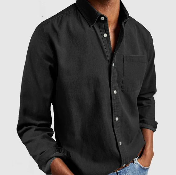 Herren Denim Hemd Langarm Casual Blau