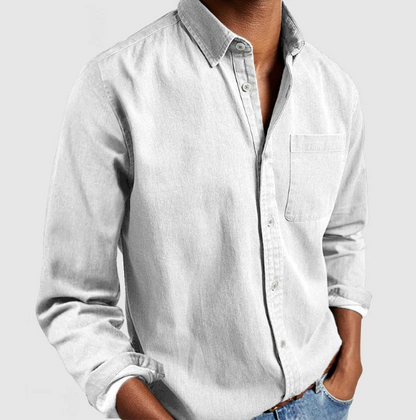 Herren Denim Hemd Langarm Casual Blau