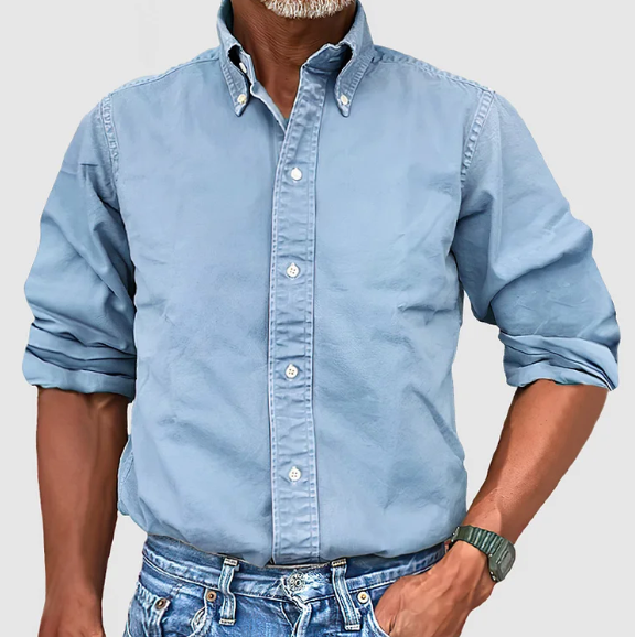 Herren Jeanshemd Langarm Mit Kragen Modern