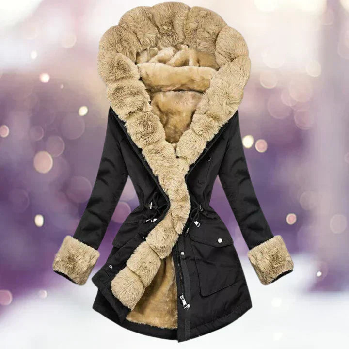 Stylische Felljacke Kapuze Lässig