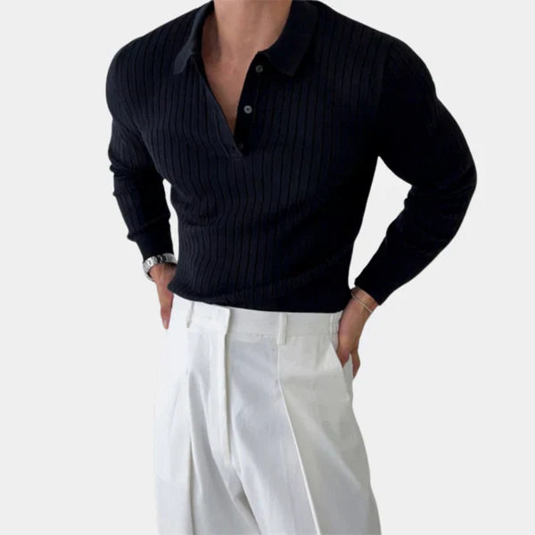 Herren Sweater Slim Fit mit Rippenmuster und Klassischem Kragen
