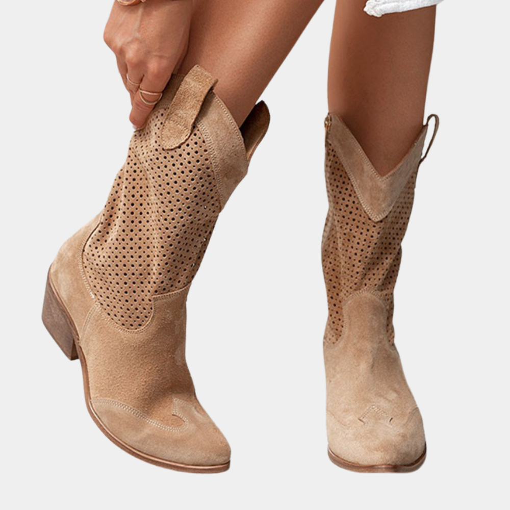 Western Stiefel Leder Braun Perforiert