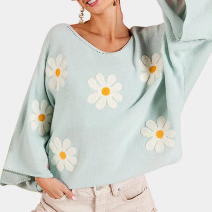 Blumenpullover Damen Elegant Stickerei