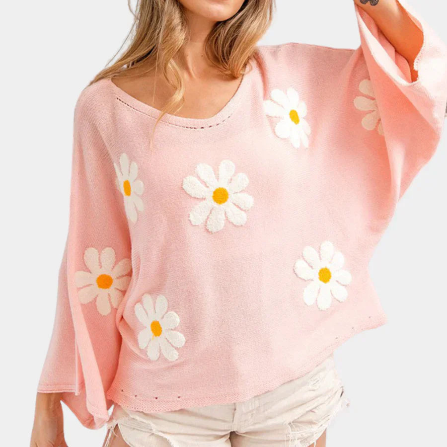 Blumenpullover Damen Elegant Stickerei - IdealeKleiden