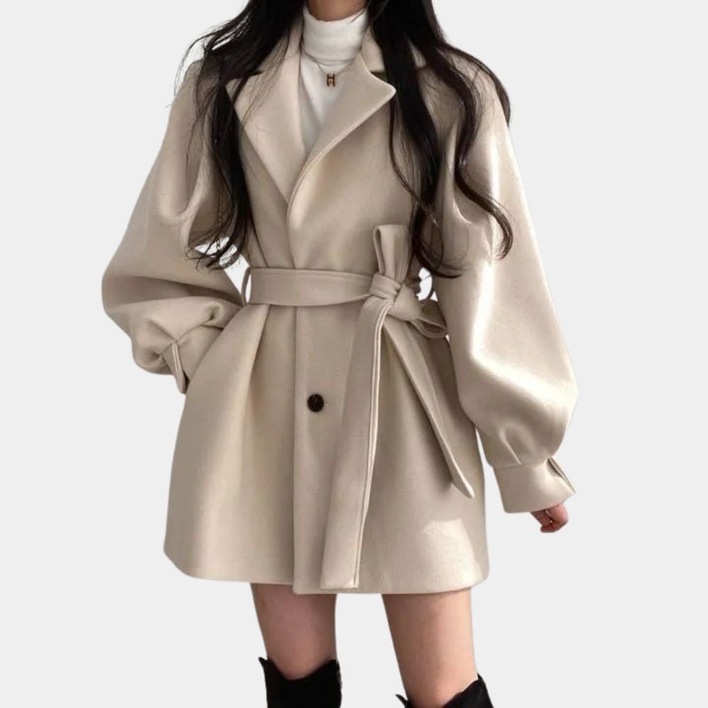 Wintermantel Damen Puffärmel Gürtel Elegant