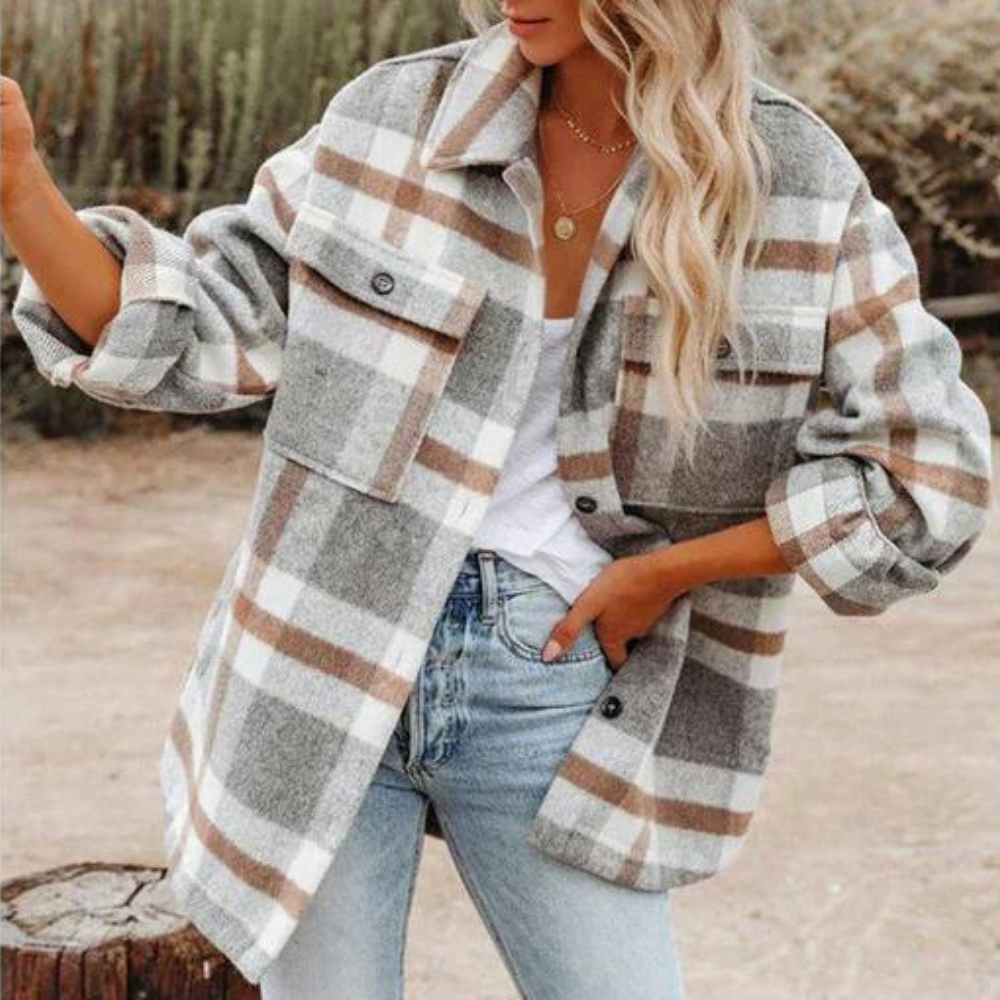 Stilvolle Damenjacke Kariert Warm Herbst