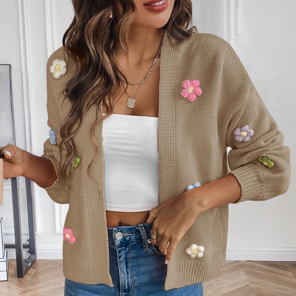 Stilvolle Damenjacke 3D Blumen Muster