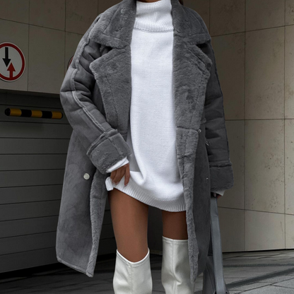 Lange Plüschjacke Damen Winter Elegance