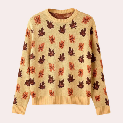 Strickpullover Blättermuster Rundhals Langarm