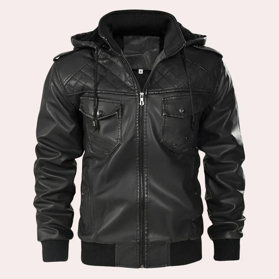 Elegante Lederjacke Herren Modern Kapuzen Style - IdealeKleiden
