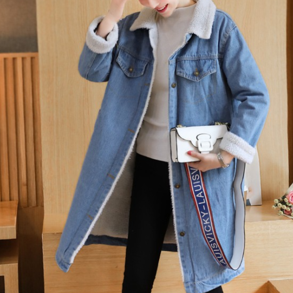 Stylischer Damen Denim Wintermantel Elegant