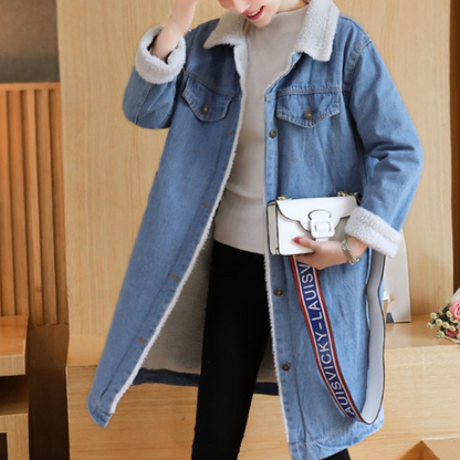 Stylischer Damen Denim Wintermantel Elegant