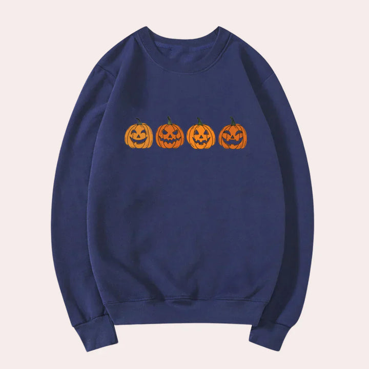 Halloween Pullover Damen Kürbis Design Rundhals