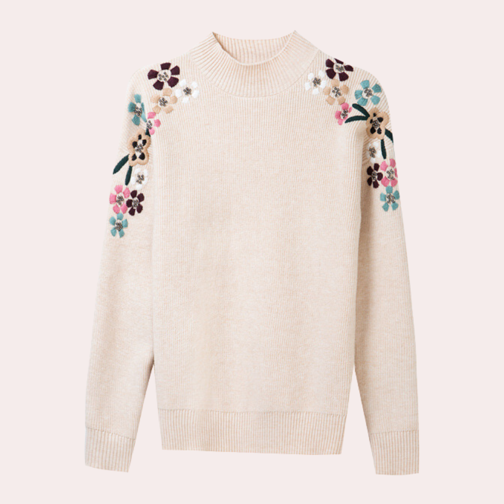 Weiche Damenpullover mit Blumenstickerei - IdealeKleiden