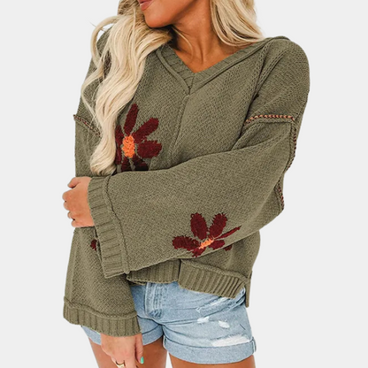 Eleganter Blumenpullover Damen Mode - IdealeKleiden