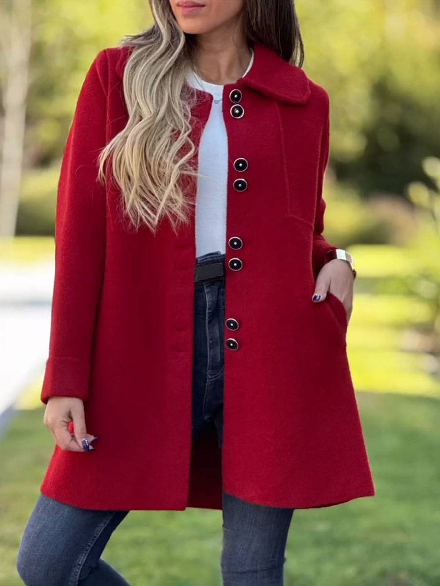 Lange Damenjacke Wollmischung Elegante Knöpfe