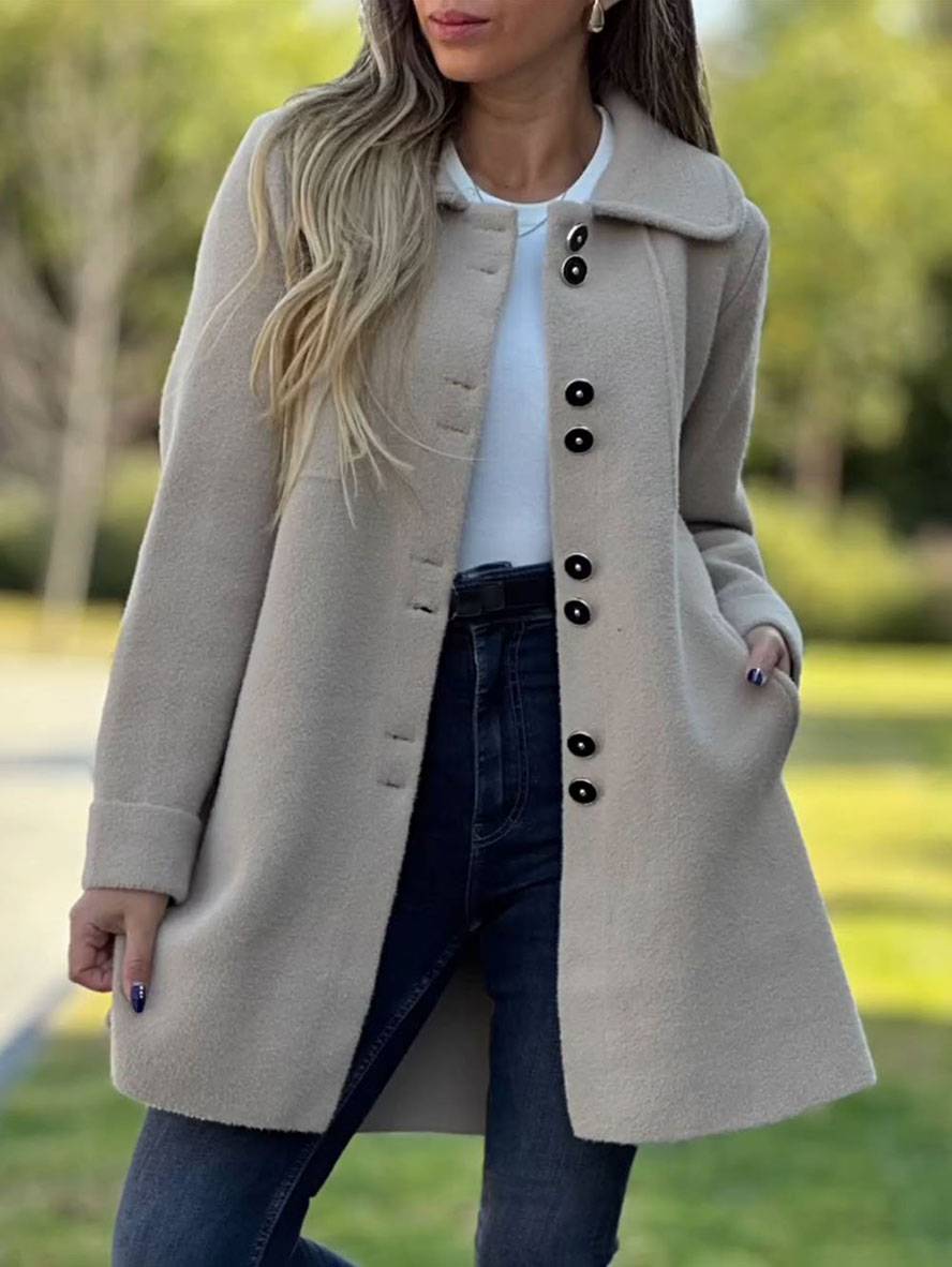 Lange Damenjacke Wollmischung Elegante Knöpfe