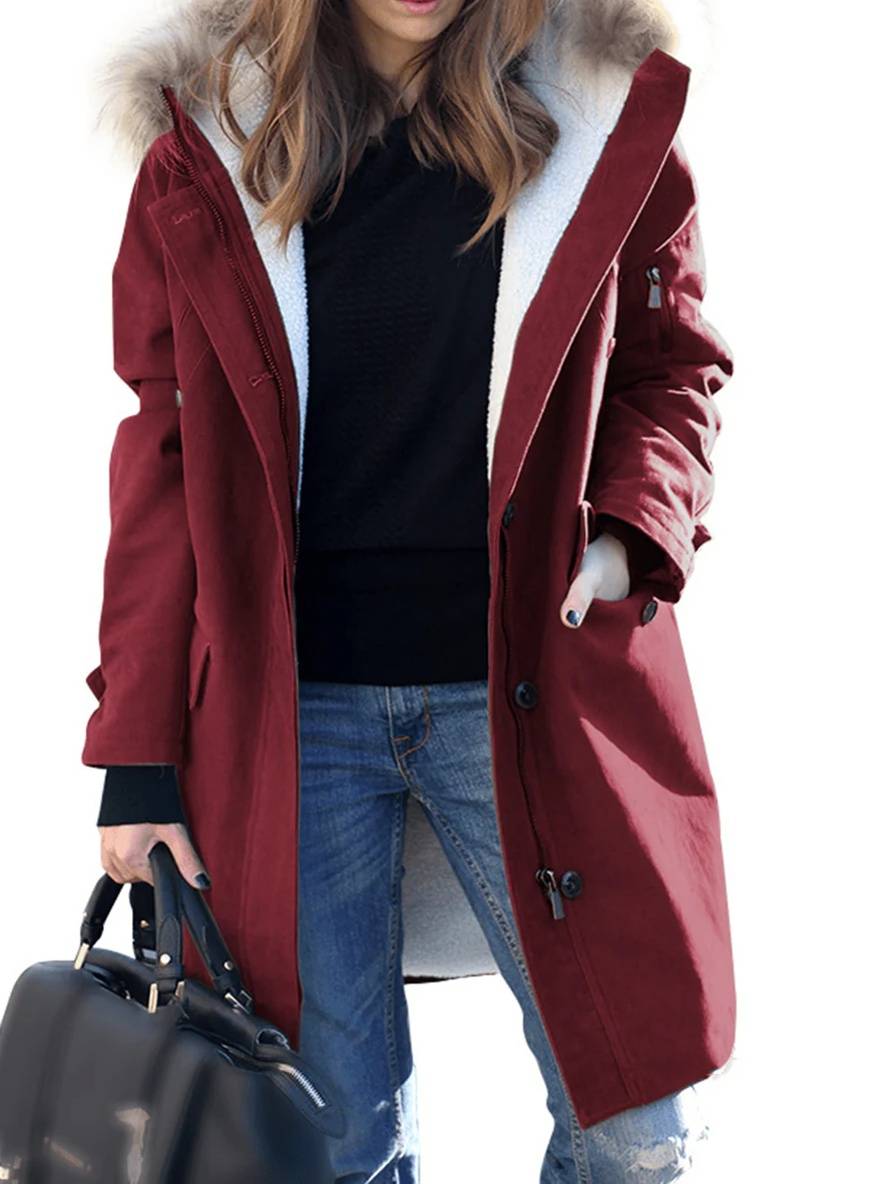 Winterparka Damen Lang Mantel Kapuze Kunstpelz