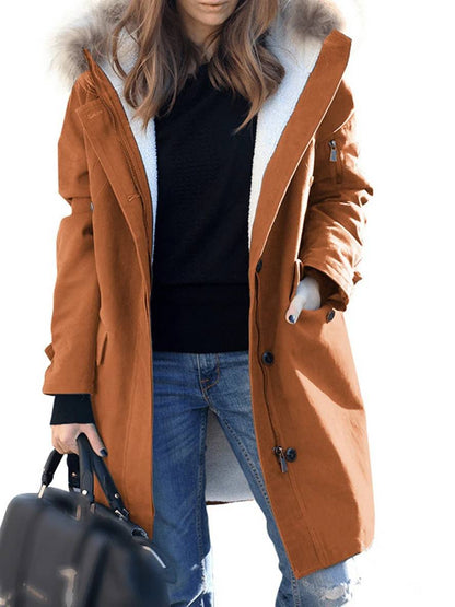 Winterparka Damen Lang Mantel Kapuze Kunstpelz