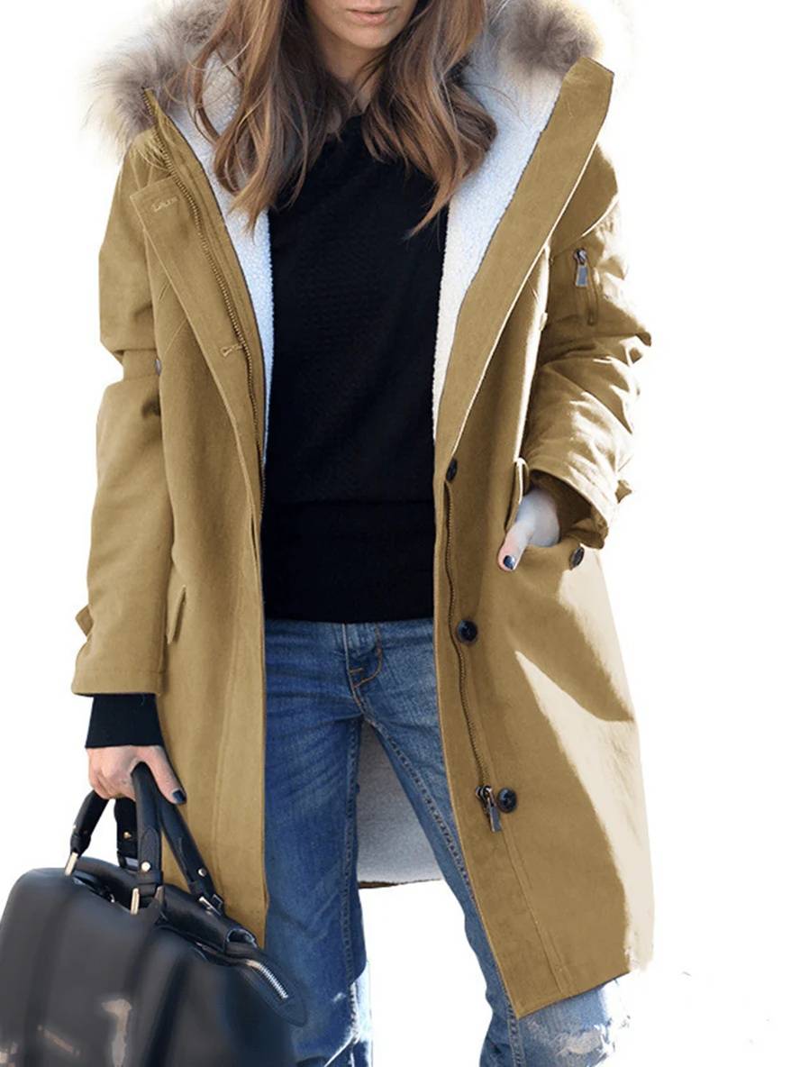 Winterparka Damen Lang Mantel Kapuze Kunstpelz