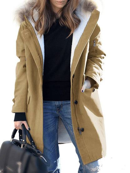 Winterparka Damen Lang Mantel Kapuze Kunstpelz