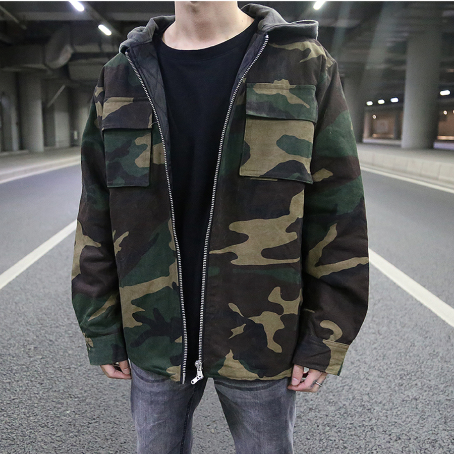 Militärstyle Jacke Reißverschluss Camo Herren - IdealeKleiden