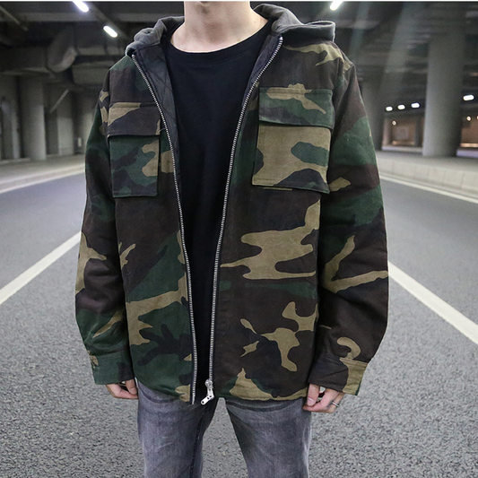 Militärstyle Jacke Reißverschluss Camo Herren - IdealeKleiden