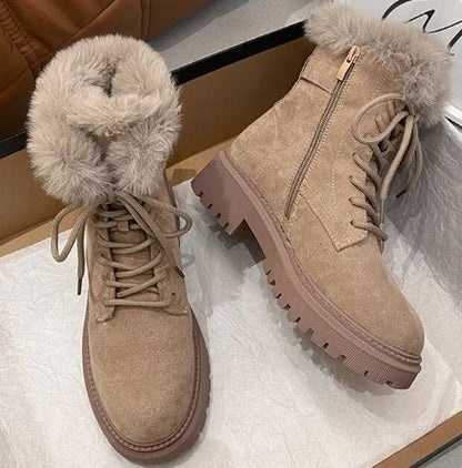 Winterstiefel Wildleder Schwarz Reißverschluss Fellinnenfutter