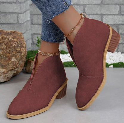 Modische Stiefeletten Damen Blockabsatz Seitenausschnitt