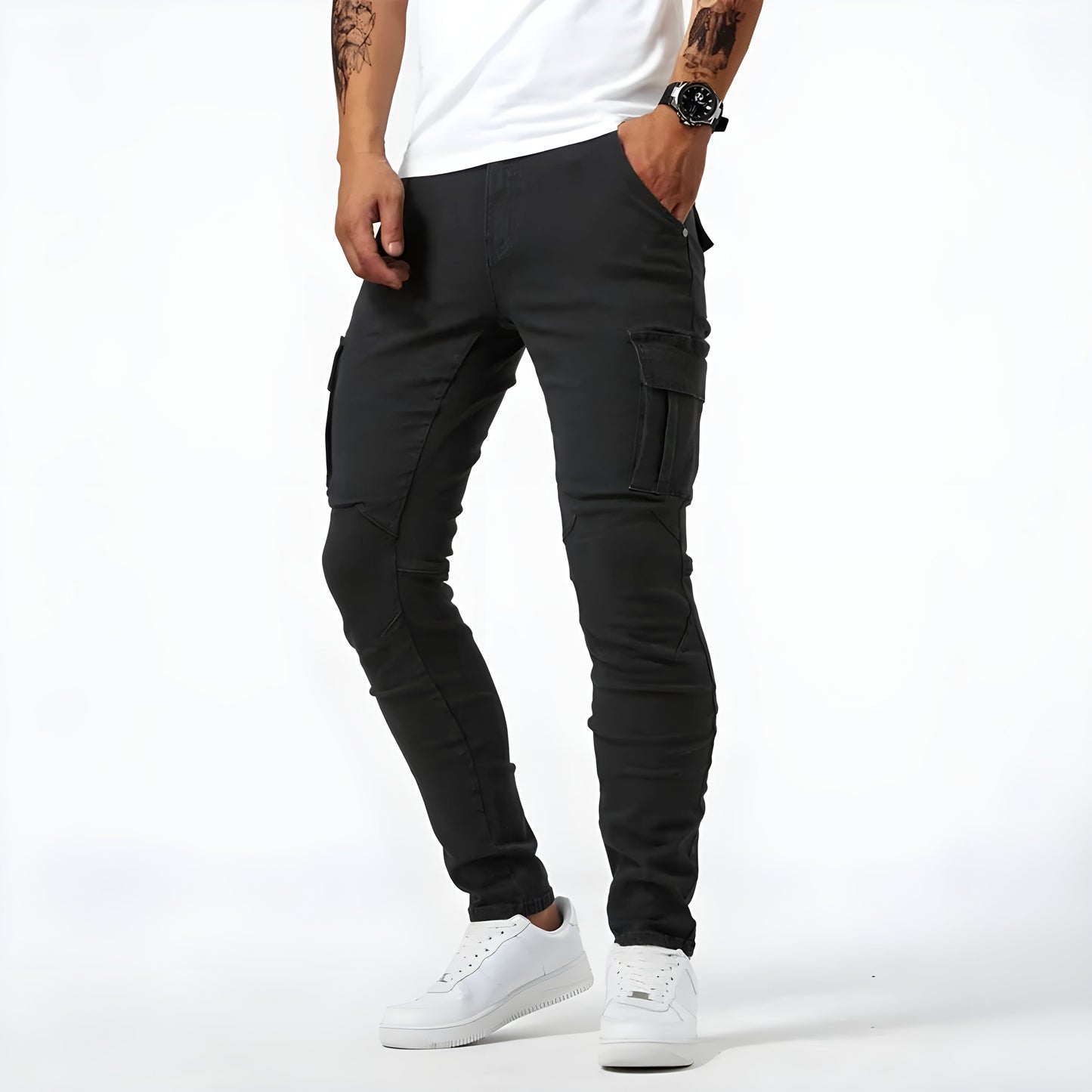 Dehnbare Herren-Cargohose Slim-Fit